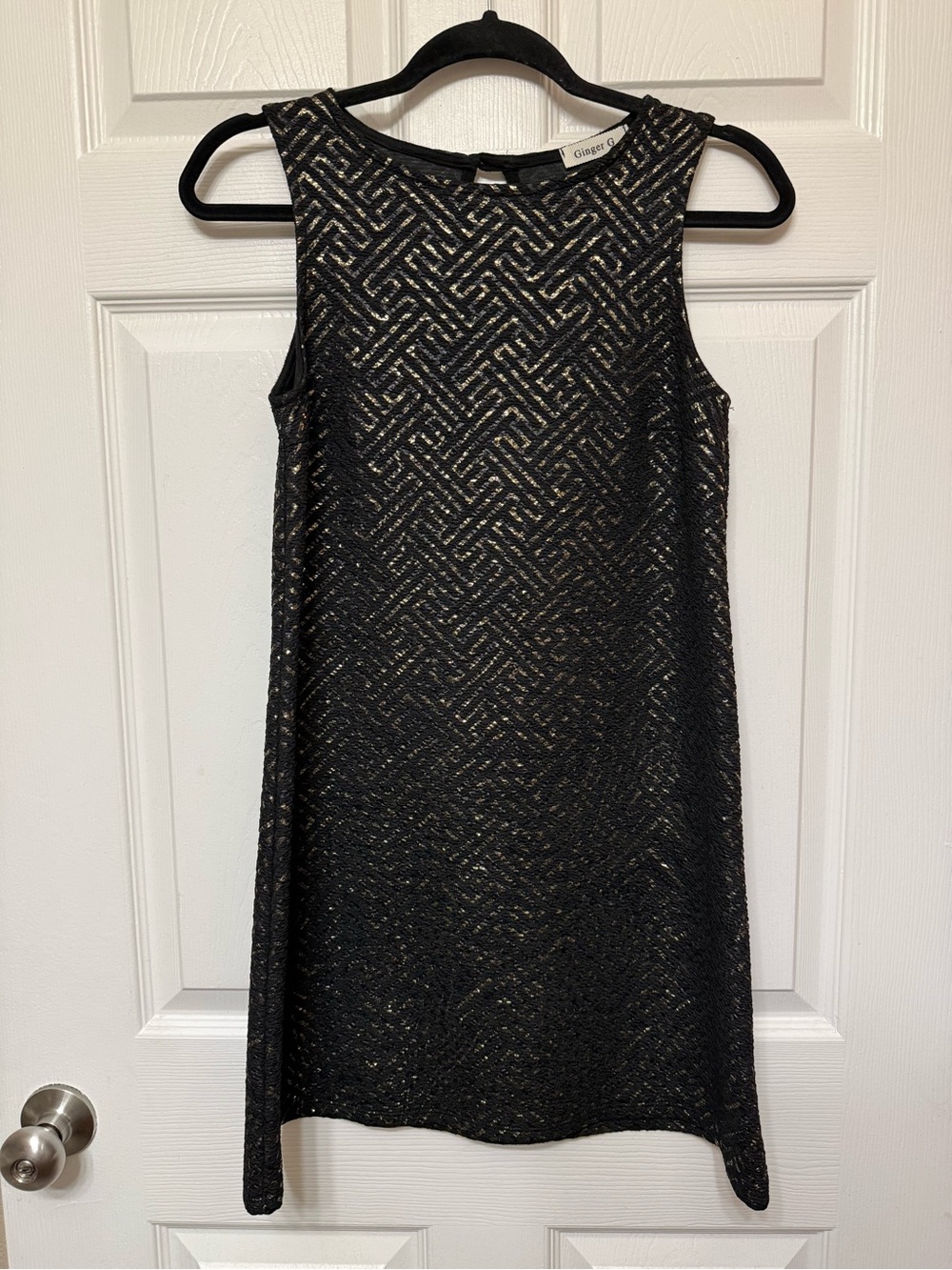 Ginger G Black Metallic-Patterned Mini Dress